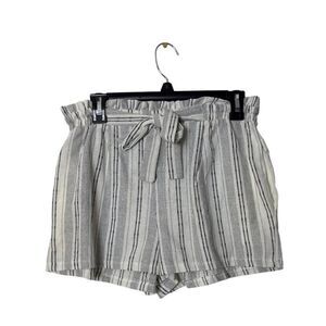 Striped High-Waist Shorts With Belt & Buttons - Sienna Sky - M - Cotton/Polyeste